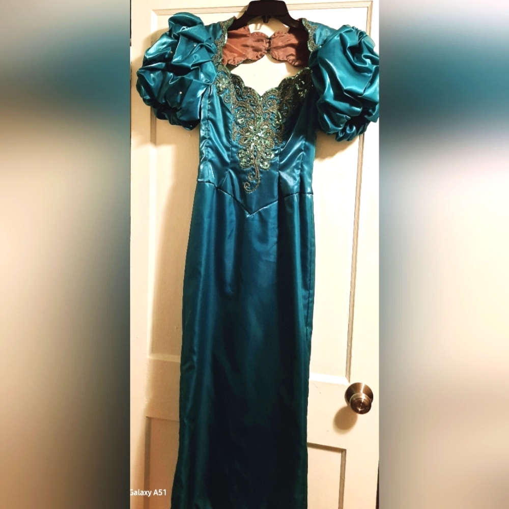 Vintage Formal Gown by Mike Benet in Teal Taffeta.